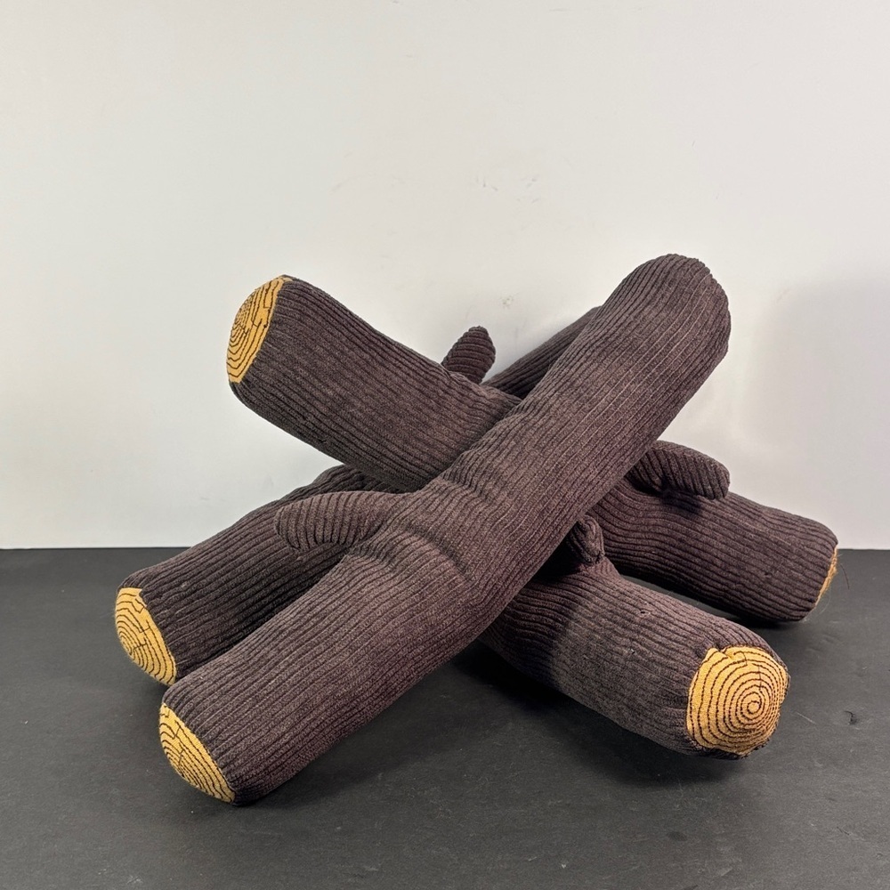 Plush Log Set Brown Corduroy Soft Toy Firewood Home Decor 10”